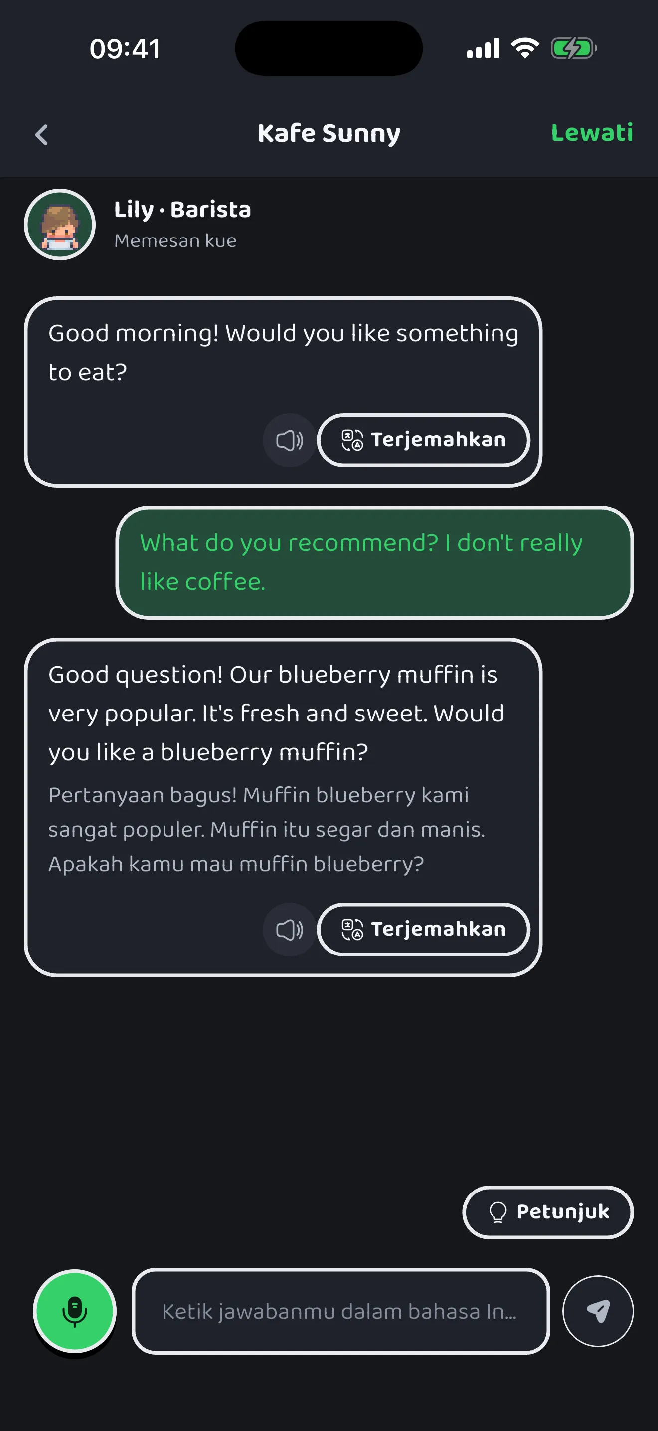 Ngobrol dalam bahasa Inggris dengan barista di kafe