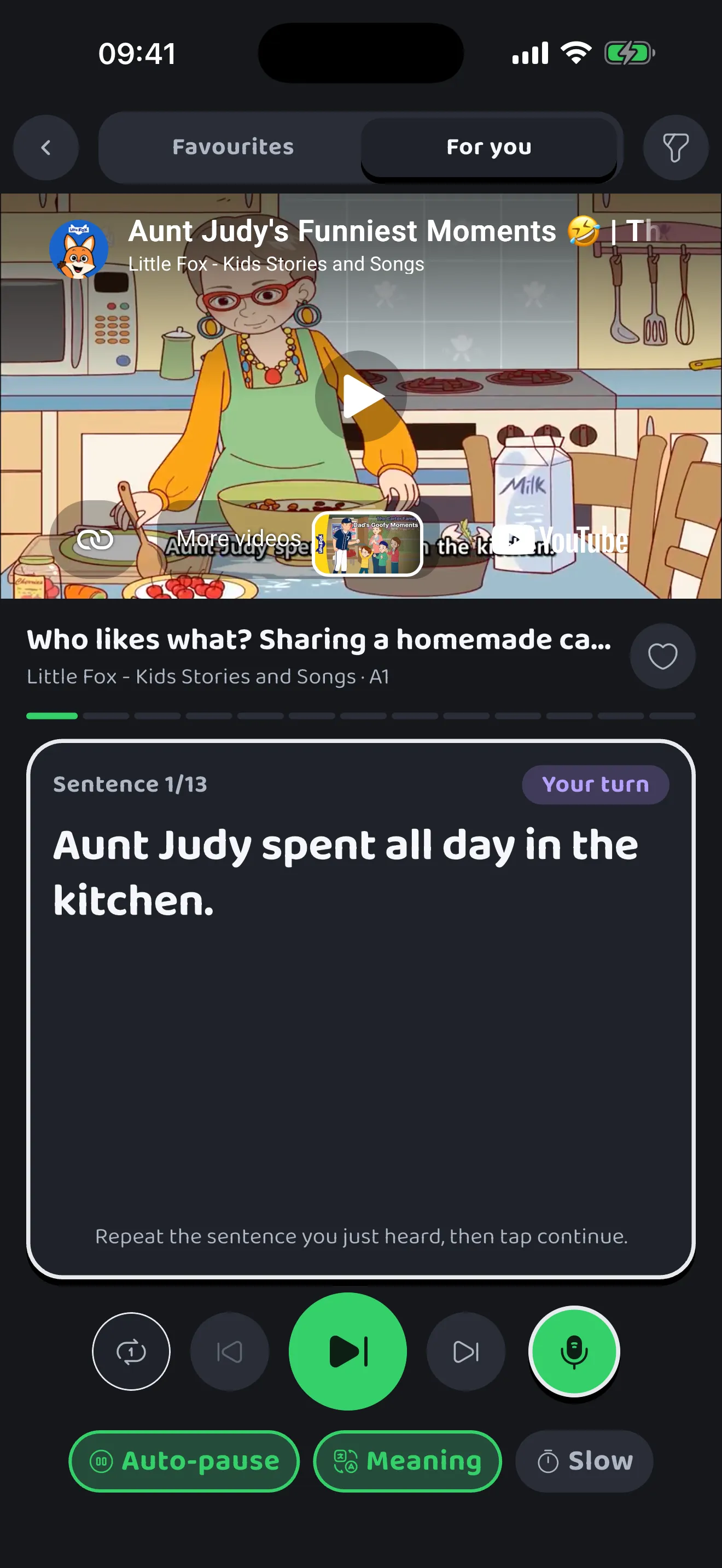 Shadowing practice with a movie clip and sentence-by-sentence subtitles