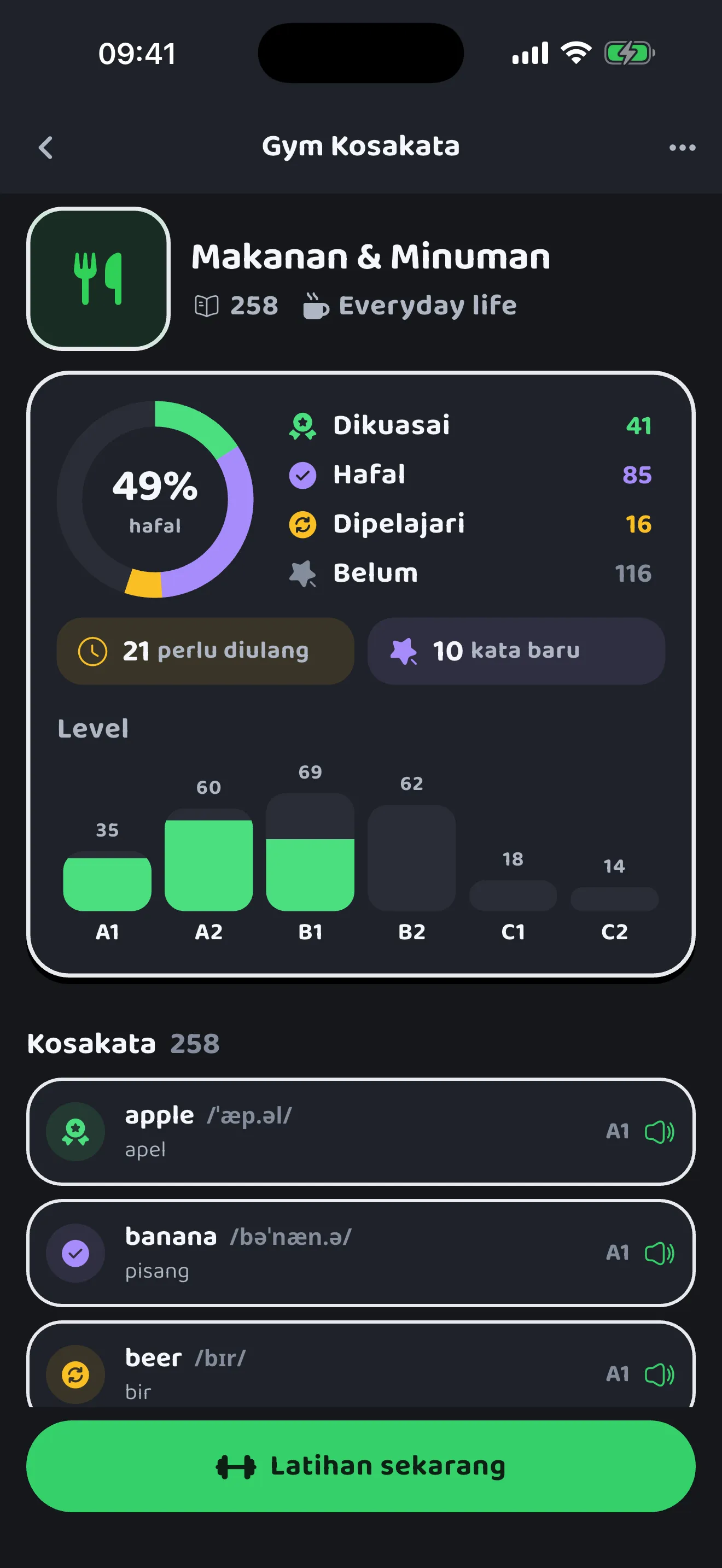 Mengulang kosakata per topik dengan spaced repetition