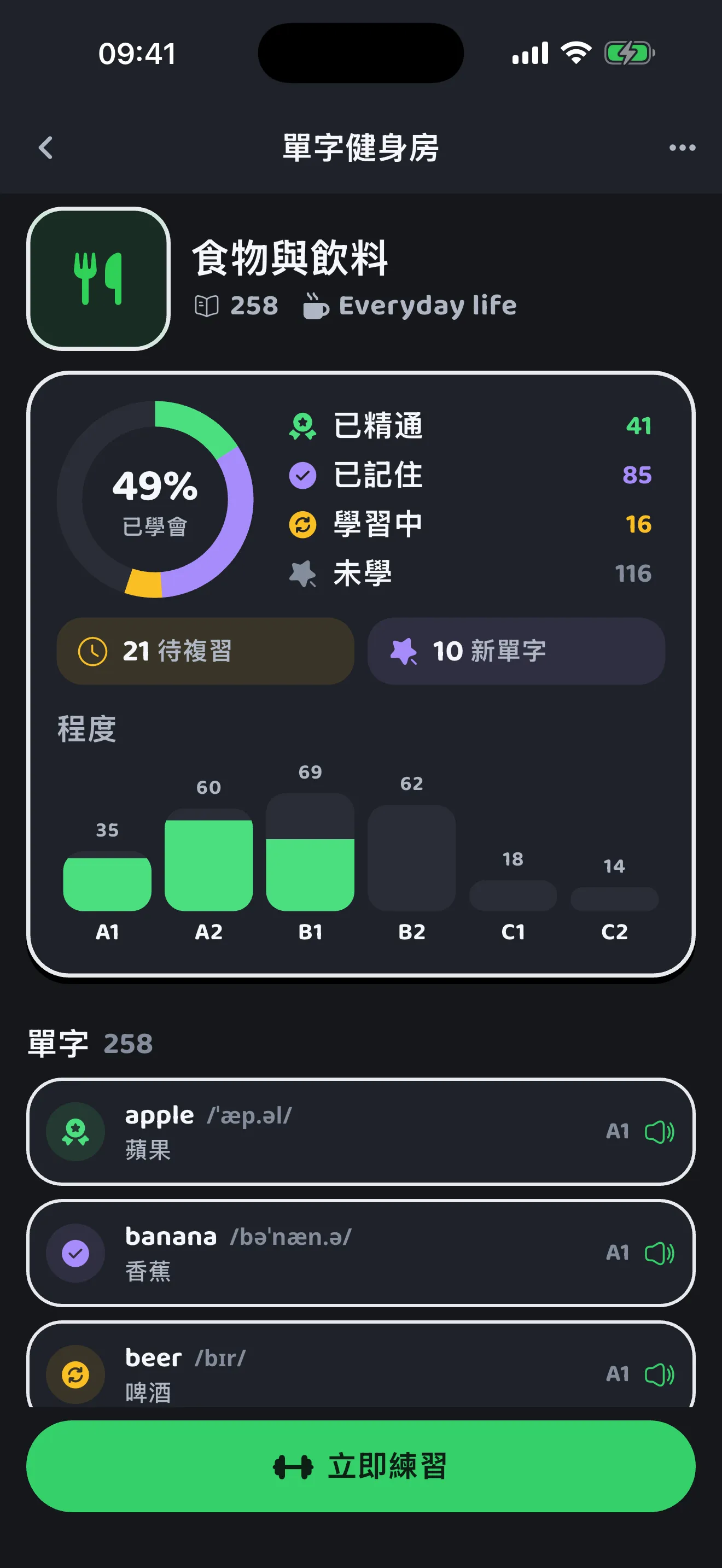 用間隔重複複習主題英文單字