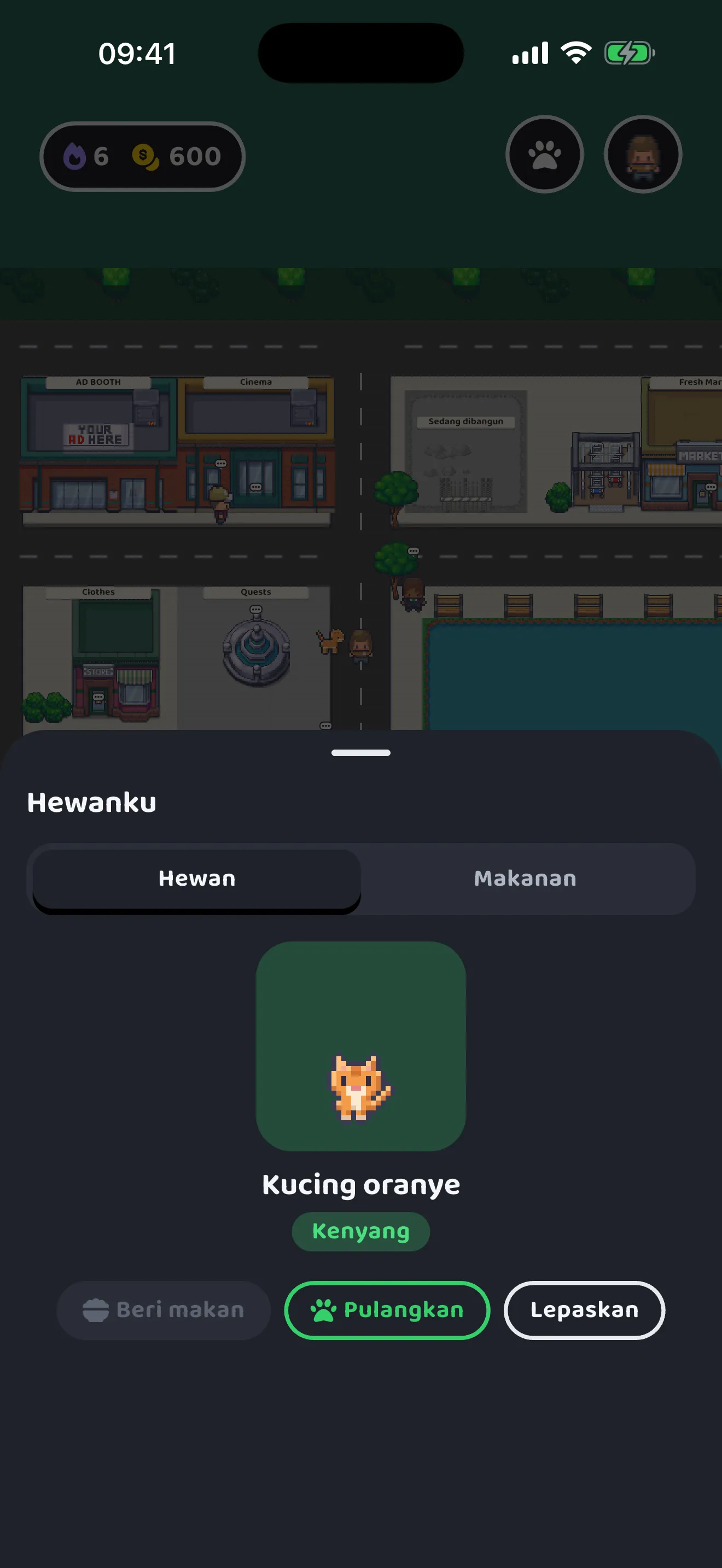 Hewan peliharaan mengikuti karakter di peta